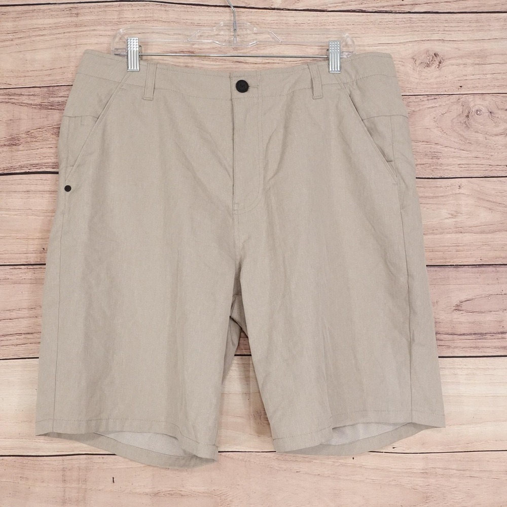 Maven Co-Op Shorts Mens 36 Beige Polyester Stretch 9 Inseam Hybrid golf Summer‎